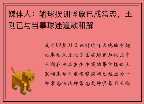 媒体人：输球挨训怪象已成常态，王刚已与当事球迷道歉和解